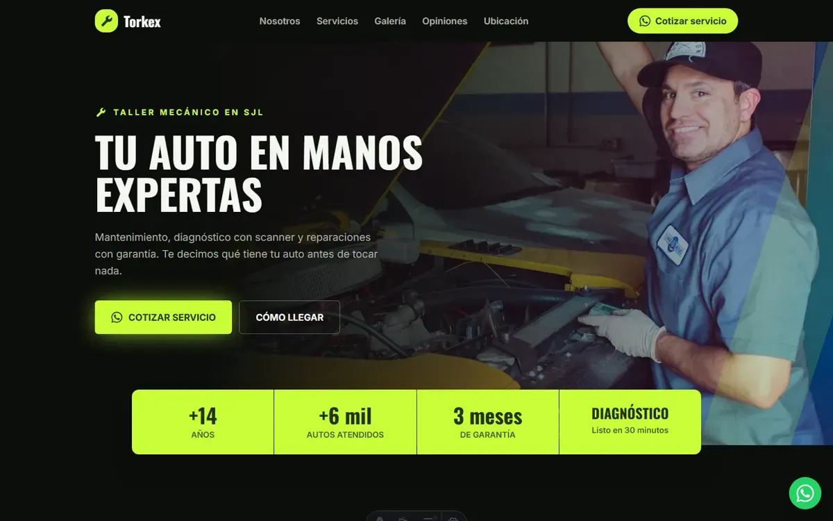 Página web de Torkex, taller mecánico